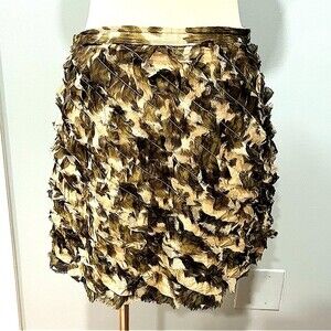 J Crew Silk Green Camouflage Crinkled Chiffon Mini Skirt Size 2
